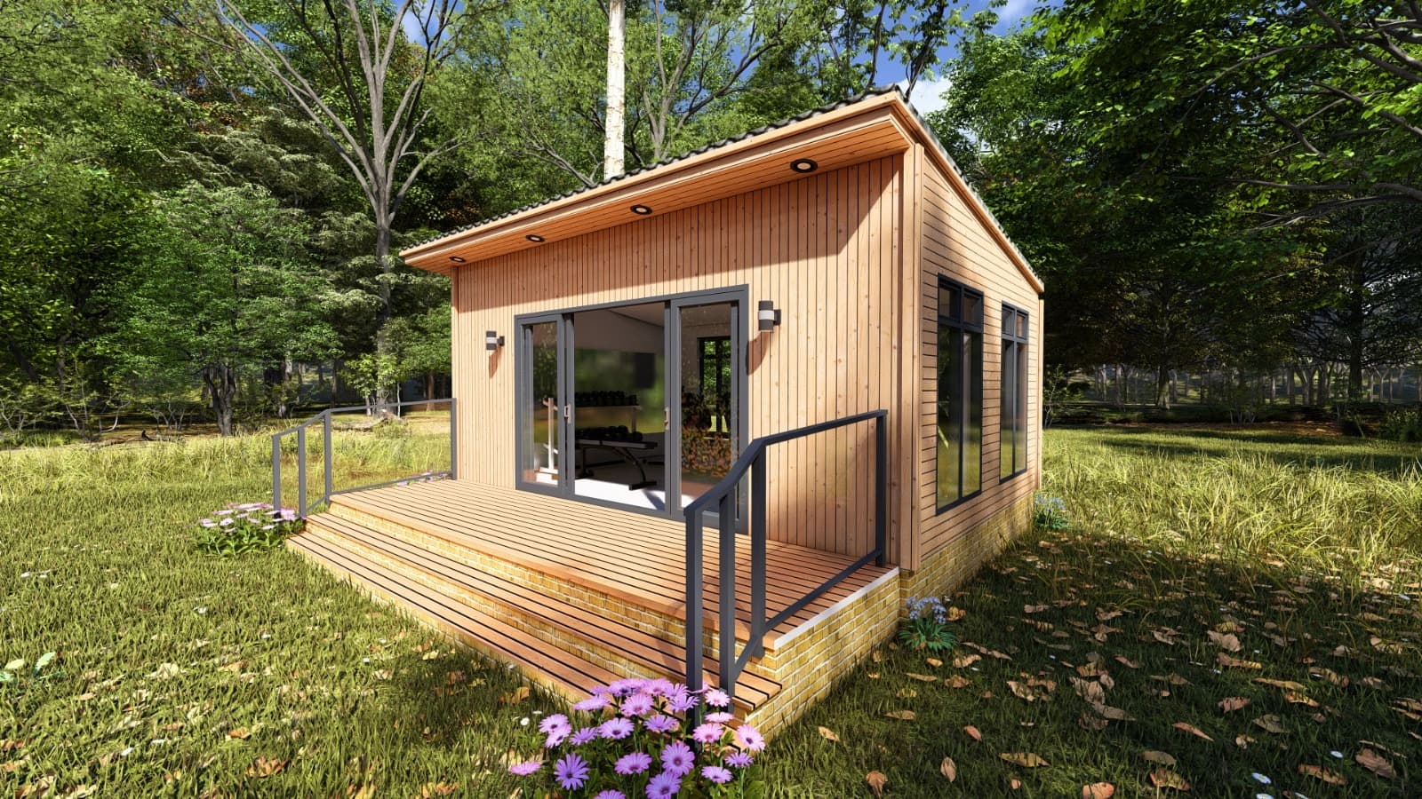 Two people training in an outdoor gym lodge
