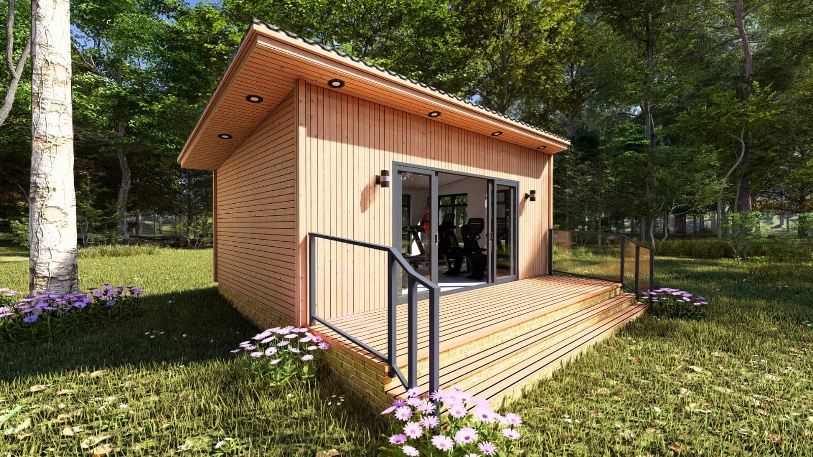 Two people training in an outdoor gym lodge