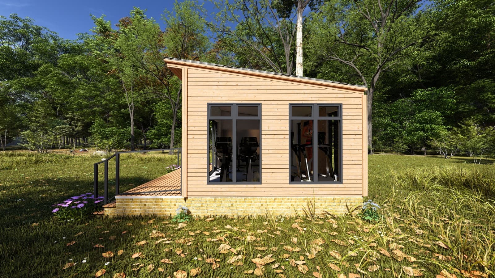 Two people training in an outdoor gym lodge